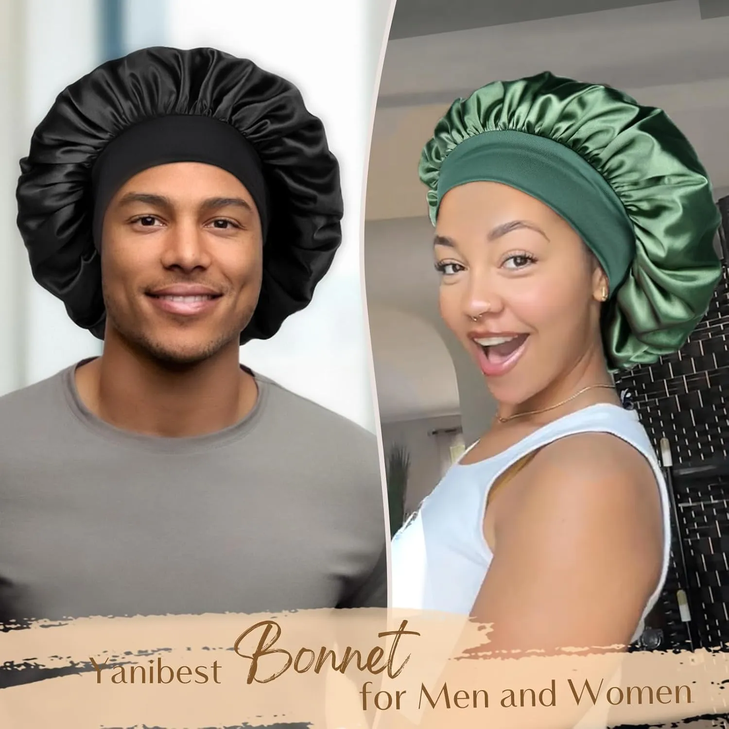 YANIBEST Bonnet for Men Hair Bonnet for Sleeping Double Layer Satin Bonnets for Black Women Curly Hair Sleep Cap