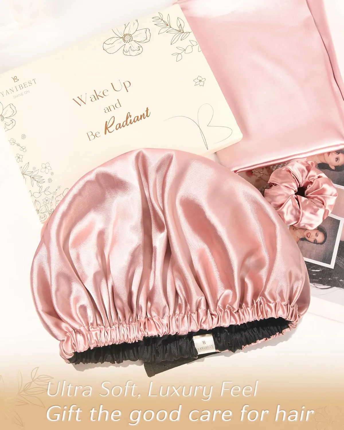 YANIBEST Double Layer Satin Bonnet Silk Bonnet Adjustable Hair Bonnet for Sleeping Bonnets for Women Curly Natural Hair Mom