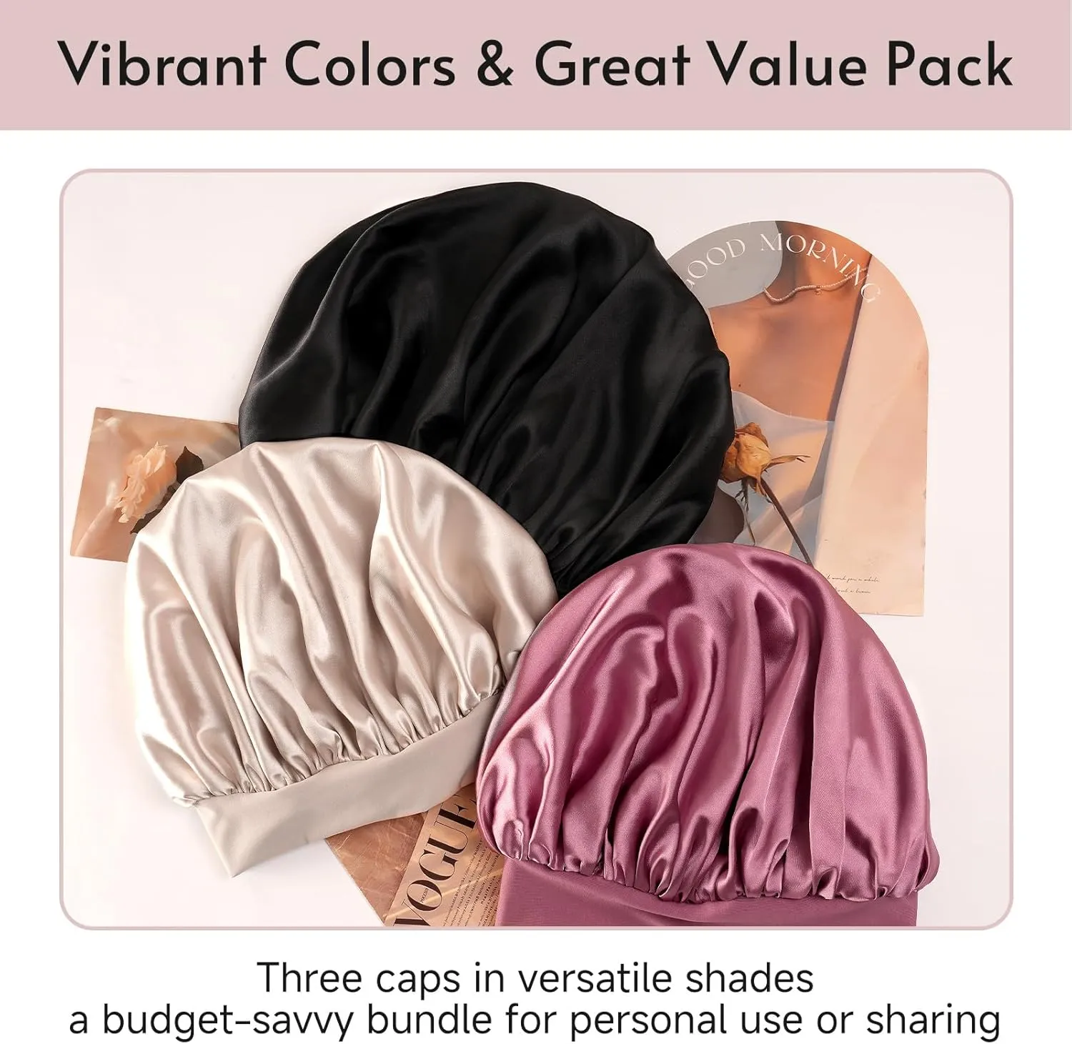 Yanideer 3 pcs Satin Bonnet Silk Bonnet for Sleeping Double Layer Satin Lined Hair Bonnet with Tie Band for Women Curly Hair