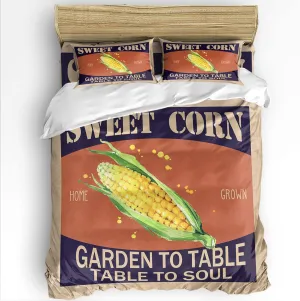 Yellow Corn Duvet Cover Twin Size - 4 Pieces Duvet Cover Set, Sweet Vegetable Rustic Farm Vintage Pictorial Bedding Comforter Cover Zipper Closure, 1 Duvet Cover 1 Fitted Sheet 2 Pillow Shams
