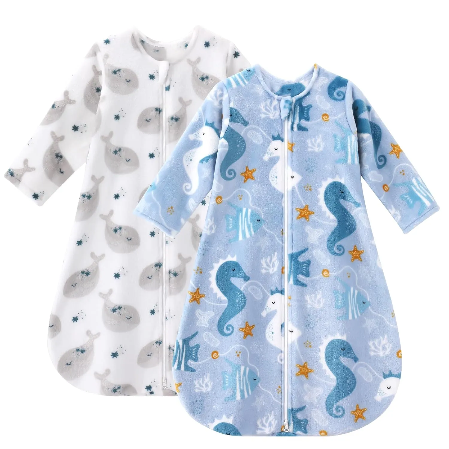 Yoofoss Long Sleeve Fleece Baby Sleep Sack 18-24 Months, 2 Pack TOG 1.5 Baby Wearable Blanket with 2-Way Zipper, Toddler Sleeping Sack, Soft Warm