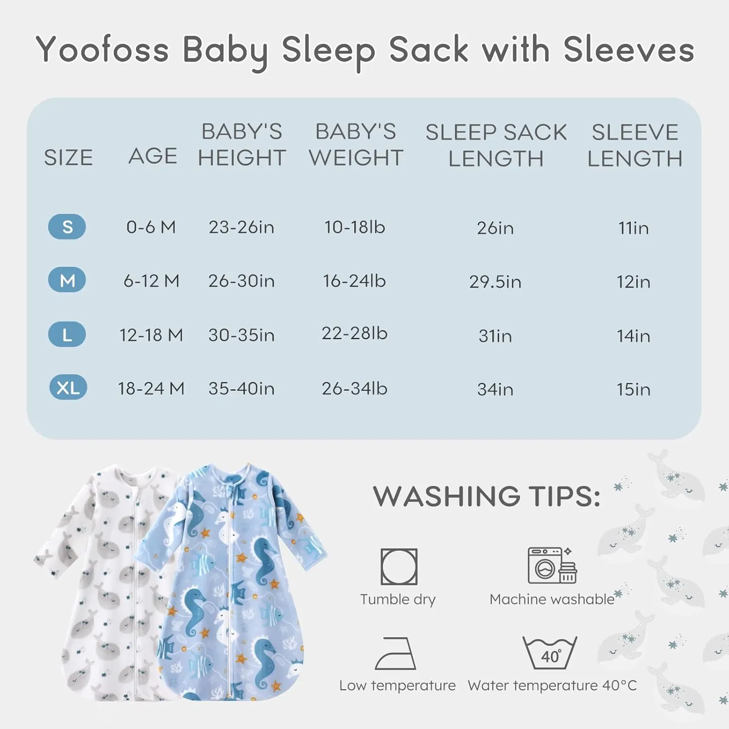 Yoofoss Long Sleeve Fleece Baby Sleep Sack 18-24 Months, 2 Pack TOG 1.5 Baby Wearable Blanket with 2-Way Zipper, Toddler Sleeping Sack, Soft Warm