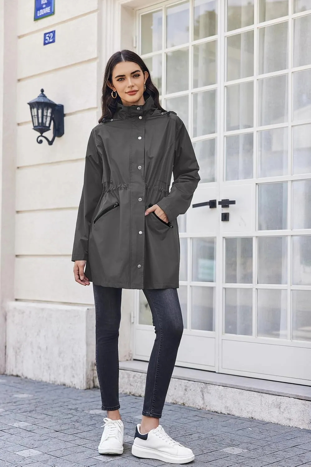 Zeagoo Women Rain Jacket Waterproof Lightweight Long Hooded Raincoat Trench Windbreaker Jacket