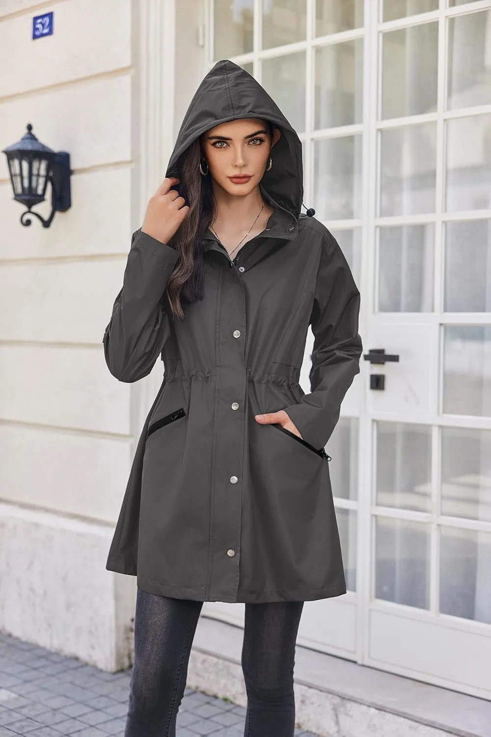Zeagoo Women Rain Jacket Waterproof Lightweight Long Hooded Raincoat Trench Windbreaker Jacket