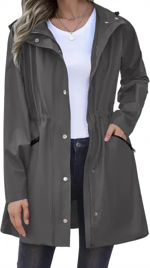 Zeagoo Women Rain Jacket Waterproof Lightweight Long Hooded Raincoat Trench Windbreaker Jacket
