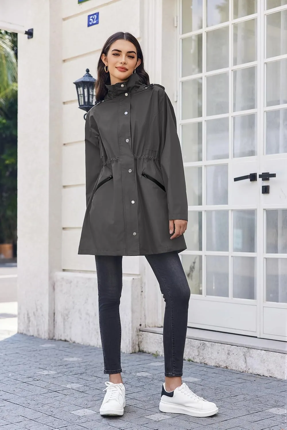 Zeagoo Women Rain Jacket Waterproof Lightweight Long Hooded Raincoat Trench Windbreaker Jacket