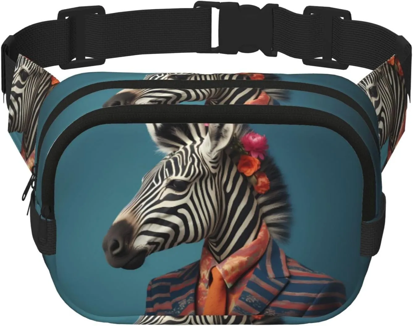 Zebras in fancy dress Fitness travel shoulder bag, fashionable and casual waist bag, square double-layer waist bag