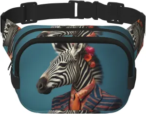 Zebras in fancy dress Fitness travel shoulder bag, fashionable and casual waist bag, square double-layer waist bag