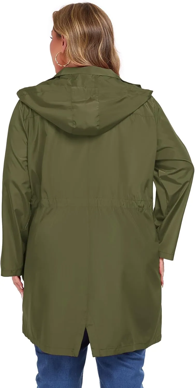 ZOMVA 2025 Plus Size 1X-5X Rain Jacket Coat Long Lightweight Raincoat with Hood Windbreaker Waterproof Jackets with Pockets