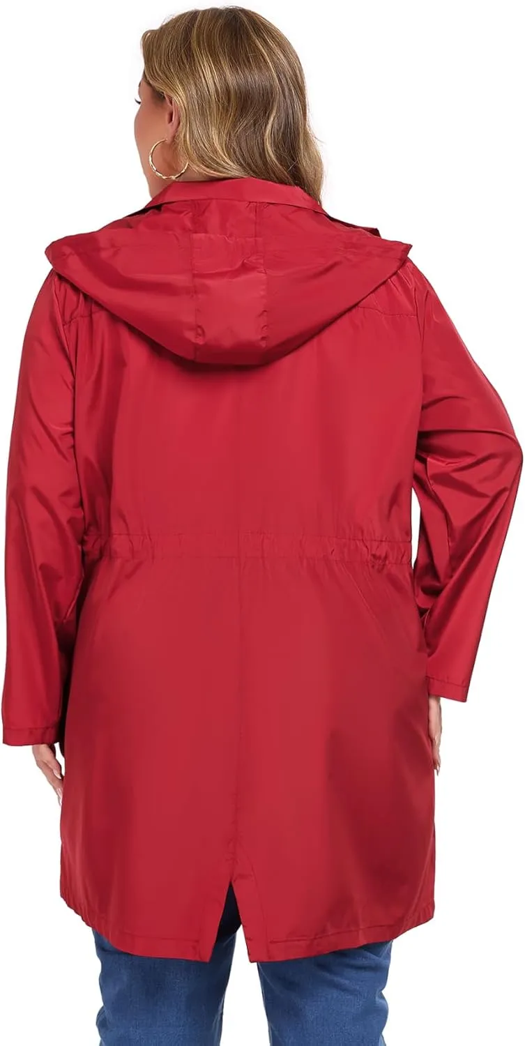 ZOMVA 2025 Plus Size 1X-5X Rain Jacket Coat Long Lightweight Raincoat with Hood Windbreaker Waterproof Jackets with Pockets