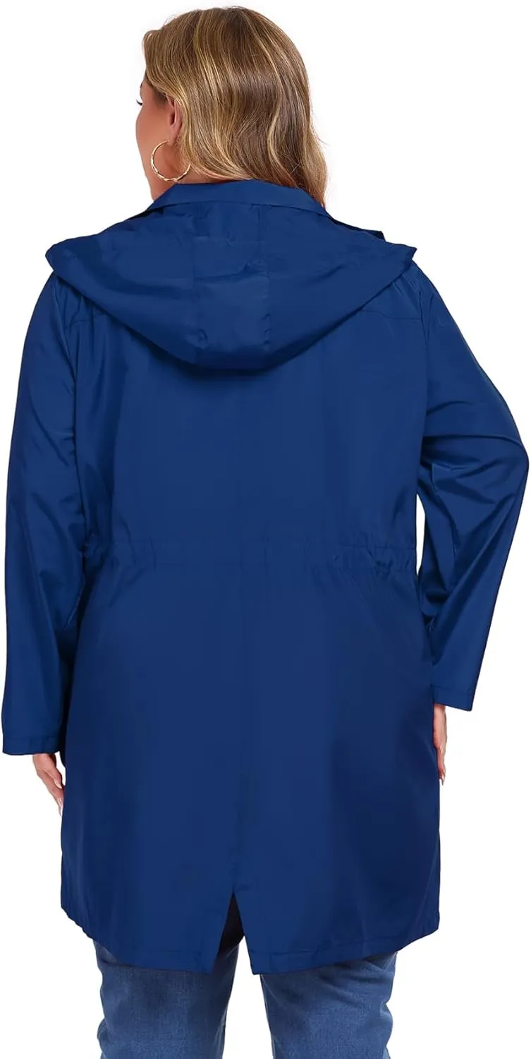 ZOMVA 2025 Plus Size 1X-5X Rain Jacket Coat Long Lightweight Raincoat with Hood Windbreaker Waterproof Jackets with Pockets