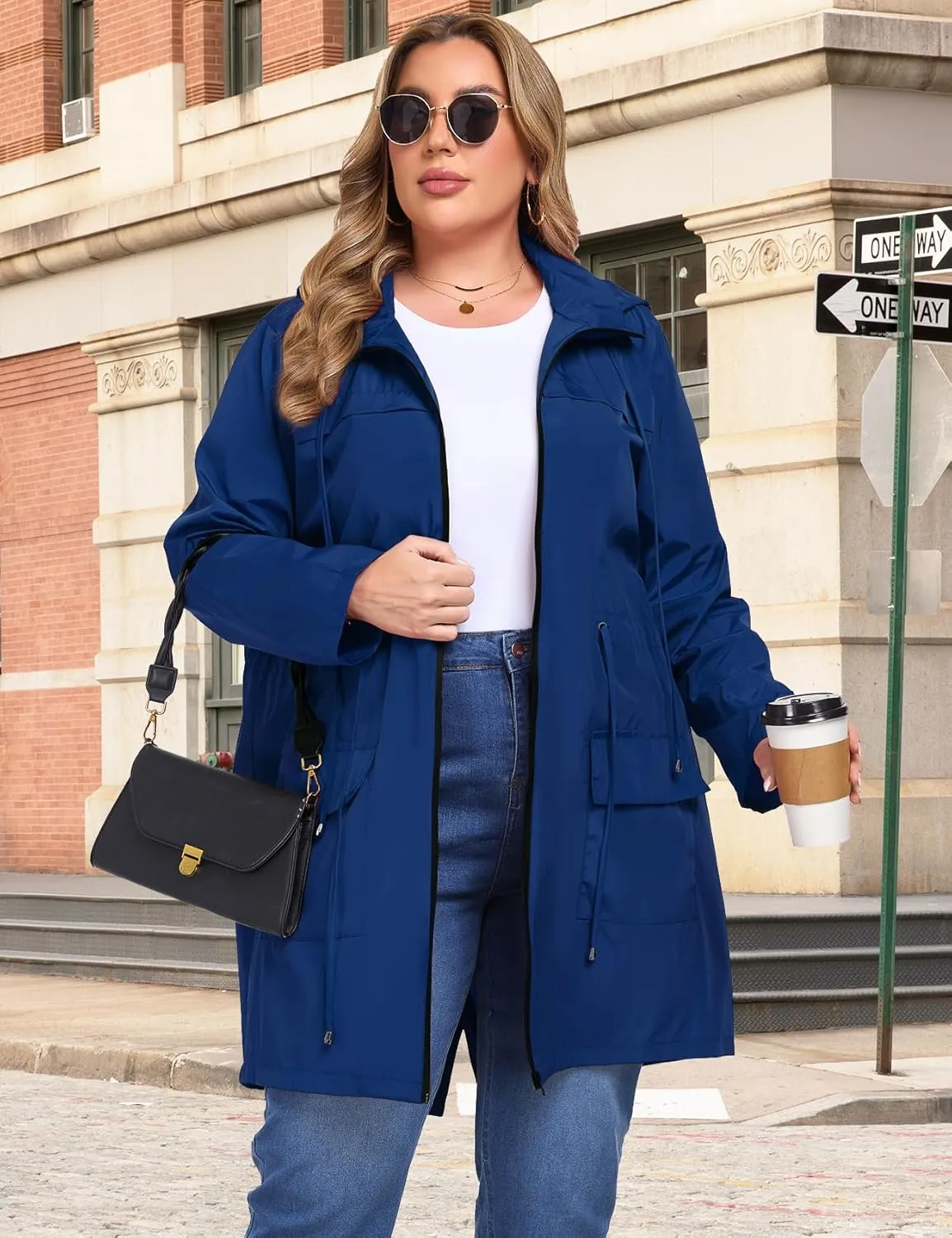 ZOMVA 2025 Plus Size 1X-5X Rain Jacket Coat Long Lightweight Raincoat with Hood Windbreaker Waterproof Jackets with Pockets