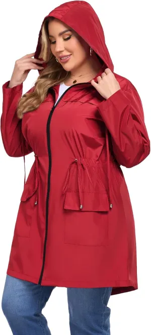 ZOMVA 2025 Plus Size 1X-5X Rain Jacket Coat Long Lightweight Raincoat with Hood Windbreaker Waterproof Jackets with Pockets