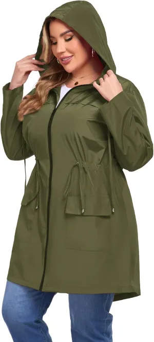 ZOMVA 2025 Plus Size 1X-5X Rain Jacket Coat Long Lightweight Raincoat with Hood Windbreaker Waterproof Jackets with Pockets