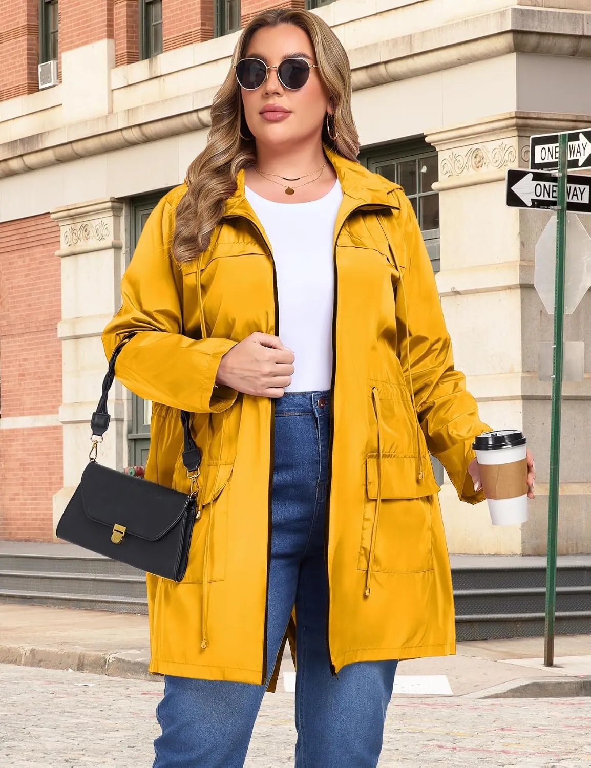 ZOMVA 2025 Plus Size 1X-5X Rain Jacket Coat Long Lightweight Raincoat with Hood Windbreaker Waterproof Jackets with Pockets