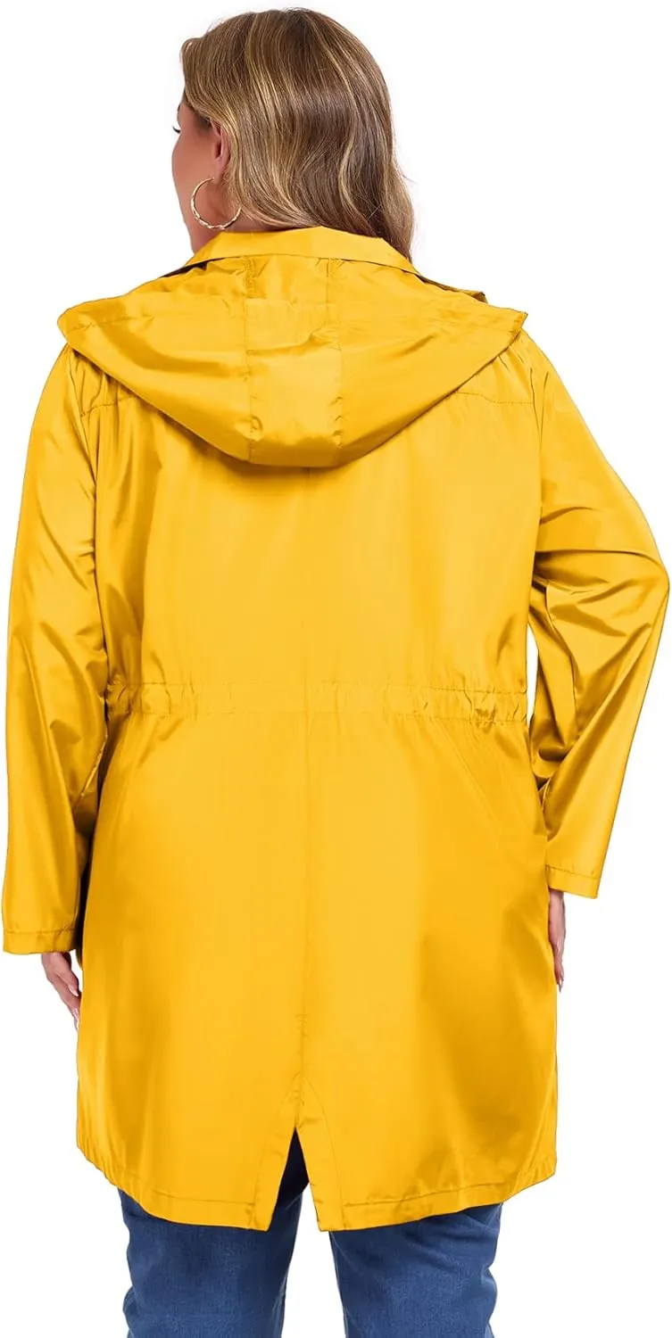ZOMVA 2025 Plus Size 1X-5X Rain Jacket Coat Long Lightweight Raincoat with Hood Windbreaker Waterproof Jackets with Pockets