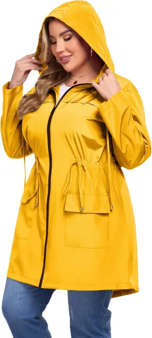 ZOMVA 2025 Plus Size 1X-5X Rain Jacket Coat Long Lightweight Raincoat with Hood Windbreaker Waterproof Jackets with Pockets